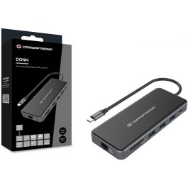 Conceptronic DONN15G Estación de Acoplamiento 12 en 1 USB Tipo C con HDMI/VGA/USB-C PD/USB 3.0/GbE/AUX