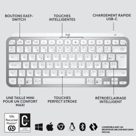 Teclado inalámbrico Logitech - MX Keys Mini - GRIS PÁLIDO - Compacto, Bluetooth, retroiluminado para MAC, iOS, Windows, Linux, Android