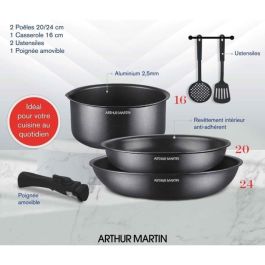 Batería de cocina - Todas las fuentes de calor, incluida la inducción - Arthur Martin - AM9582 - Aluminio - Antiadherente - 6 piezas - Mango extraíble Batería de cocina - Todas las fuentes de calor, incluida la inducción - Arthur Martin - AM9582 - Aluminio - Antiadherente - 6 piezas - Mango extraíble