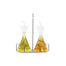 DKD Home Decor Aceitera Vinagrera Básicos Transparente Borosilicato y Metal 10x23.5x19.5cm Set 2 Piezas