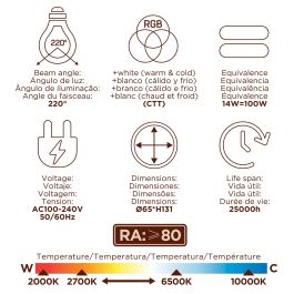 Muvit Bombilla Inteligente Io A65 E27 14W, Multicolor, Control por App y Alexa, WiFi