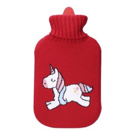 Edm Bolsa de Agua Caliente de 2 L Roja Unicornio con Funda de Lana Suave