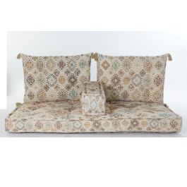 DKD Home Decor Sillón Sanki de Algodón Beige, Amarillo y Marrón, Acabado Desgastado, Altura Asiento 13 cm, 145x76x13 cm, Set de 4