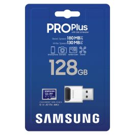 Samsung MB-MD128S Tarjeta MicroSDXC de 128GB, 180MB/s Lectura, 130MB/s Escritura, UHS-I, Clase 10, con Lector USB
