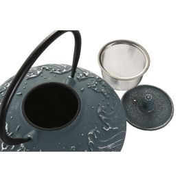 DKD Home Decor Tetera Oriental Azul Blanco Hierro Fundido Inox 800ml Apta Lavavajillas y Gas (2 Unidades)
