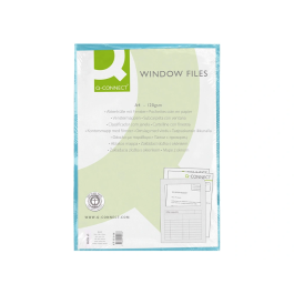 Q-connect Subcarpeta Cartulina A4 Azul con Ventana Transparente, 120 g/m²