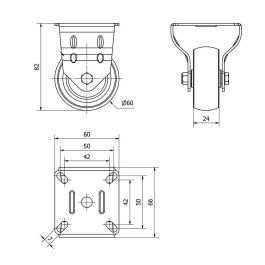 Ruedas Alex Rueda fija de goma con placa y eje liso, gris, carga máx. 50 kg, Ø 6 cm