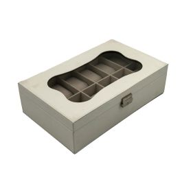 Caja para Relojes Versa Blanco Poliuretano Papel Espejo Madera MDF 20 x 8,5 x 32,5 cm