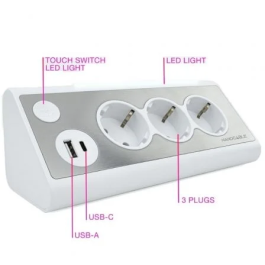 Nano Cable Regleta 10.37.0013-W con 3 Tomas de Corriente, 1 USB-A, 1 USB-C, Cable 1.5m, Blanca