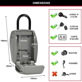 Master Lock Caja de Llave Segura Talla L Seguridad Reforzada Combinación Programable 4 Dígitos Resistente a la Intemperie Gris