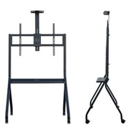 TooQ FS20208M-B Soporte de Suelo Móvil con Ruedas para TV 55-100", hasta 120kg. Altura Ajustable, Bandejas, Gestión de Cables, Acero Negro.