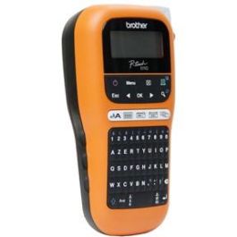 Brother E110 P-touch Rotuladora Electrónica Portátil Profesional con Teclado QWERTY, para Cintas TZe/HGe hasta 12mm, Negro/Naranja