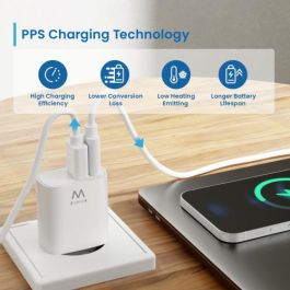 Ewent EW1321_R1 Cargador Universal 20W Carga Rápida USB-C PD PPS QC3.0 USB-A GaN Blanco para iPhone y Android