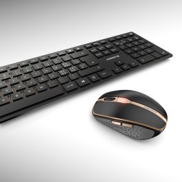Cherry DW 9100 SLIM, Teclado Inalámbrico RF + Bluetooth QWERTZ Suizo Negro con Ratón Óptico, AES, USB-C