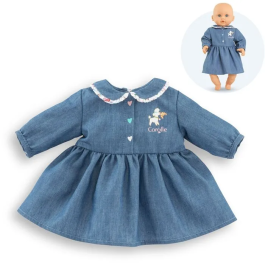 Corolle Vestido Weekend in Paris - COR1740742365305 - Muñeca de 30 cm en Imitación Denim con Cuello Peter Pan y Bordado de Corazón