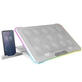 Mars Gaming MNBC13W Soporte Refrigerante para Portátiles hasta 17" con 13 Ventiladores, RGB, Ergonómico, USB, Pantalla LCD y Soporte Móvil