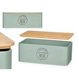 Kinvara Panera de Metal Verde Menta con Tapa de Bambú 33 x 13 x 18 cm (4 Unidades)