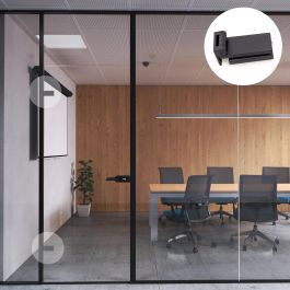 Emuca Bisagra para puerta de cristal con embellecedor, bisagra horizontal con pala de 40mm, para puerta de 8-12mm, aluminio y acero, pintado negro