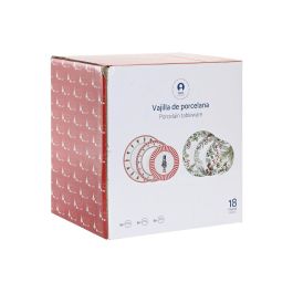 DKD Home Decor Vajilla Navidad Tradicional Porcelana Acebo Verde Blanco Rojo Set 18 Piezas