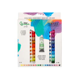 Liderpapel Pintura Gouache/Tempera Caja de 24 Tubos de 12 ml Colores Surtidos con Amplia Gama de Tonos