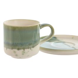 Taza Set Plato Oriental DKD Home Decor Verde Blanco 12 x 0.8 x 12 cm (6 Unidades)