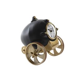 DKD Home Decor Reloj de Sobremesa Colonial Negro Dorado de Aluminio y Resina 20.5x21.5x20.5 cm, funciona con 1 pila AA