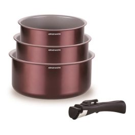 Juego de 3 cacerolas - ARTHUR MARTIN - AM1088 - Todo tipo de fuegos incluida inducción - 16/18/20 cm + 1 mango extraíble - Aluminio Precio: 50.88999971. SKU: B1724CXAZW