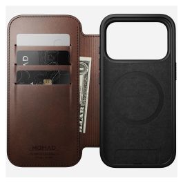Nomad Modern Leather Folio para iPhone 17 Pro - Funda de Cuero Marrón Rustic con 3 Bolsillos, Compatible con MagSafe, Cierre Magnético