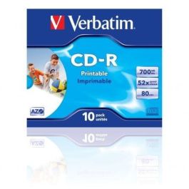 Verbatim CD-R Azo 700MB 52X 10 Unidades Caja Jewel Superficie Wide Inkjet Printable Verbatim CD-R Azo 700MB 52X 10 Unidades Caja Jewel Superficie Wide Inkjet Printable