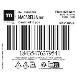 Plato Macarella Blue 26.5 cm - Inde (12 Unidades) Plato Macarella Blue 26.5 cm - Inde (12 Unidades)