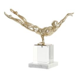 DKD Home Decor Figura Decorativa de Gimnasta Estilo Glam Dorada de Resina, Cristal y Mármol - 10 x 27 x 30 cm