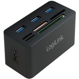 LogiLink CR0042 HUB USB 3.0 de 3 Puertos con Lector de Tarjetas Todo-en-Uno CF/MS Duo/MicroSD, Negro