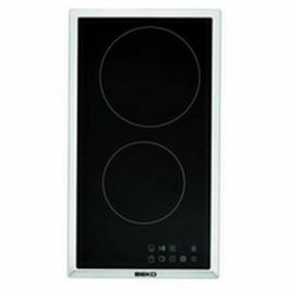 Beko HDMC32400TX Placa vitrocerámica 2 zonas 3000W, ancho 30 cm, con mandos frontales, revestimiento de vidrio, marco inoxidable, negra.