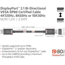 Club3D Cable DisplayPort 2.1 VESA DP80 Certificado, 1.2m, Macho/Macho, 4K240Hz, 8K60Hz, 10K30Hz, Negro