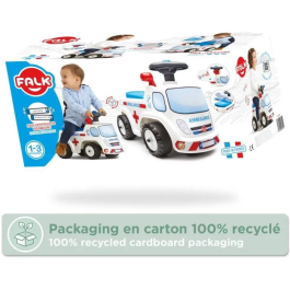 Falk Ambulancia correpasillos FAL3016200007012 con asiento abatible y volante con bocina, Rojo, A partir de 12 meses