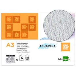 Papel Dibujo Liderpapel 297x420 mm 300 gr-M2 Acuarela Pack De 6 Hojas 12 unidades