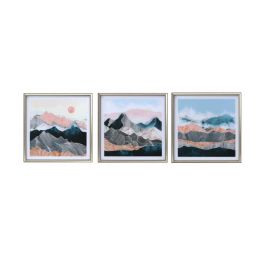 DKD Home Decor Set de 3 Cuadros de Pared Oriental Montañas 70x70 cm MDF Cristal Multicolor Negro