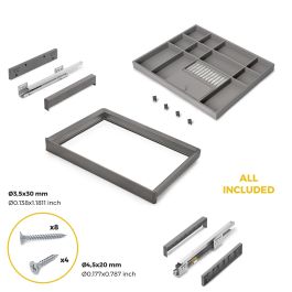 Emuca Kit de cajón organizador y bastidor regulable Quartz para armarios, guías de cierre suave y extracción total, Módulo 70cm, Acabado Titanio