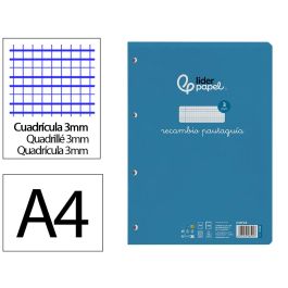 Recambio Liderpapel A4 Pautaguia 100 Hojas 75 gr Cuadriculado Pautado 3 mm Con Margen 4 Taladros