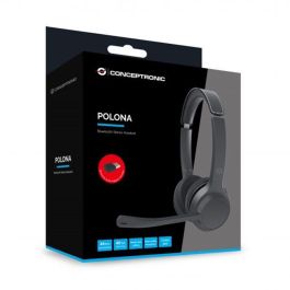 Conceptronic POLONA04BA Auriculares Bluetooth Inalámbricos Negros, Hasta 44 Horas de Autonomía, Micrófono con Cancelación de Ruido, USB-C