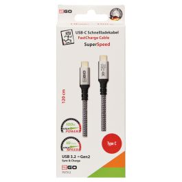 2GO Cable USB-C 797512 - Cable de Carga Rápida USB-C a USB-C 100W 10Gbps 1.2m para Datos, Negro