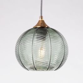 Lámpara Colgante Probolinggo SKD-P80049 de Cristal y Metal, Diseño Clásico Años 20, Esférica Azulada, Bombilla E27, Salón Comedor