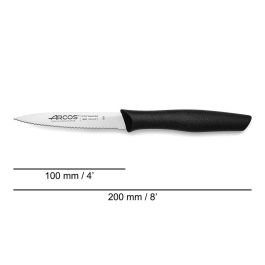 Arcos Cuchillo Mondador con Sierra Serie Nova 100mm, Hoja Acero Inoxidable Nitrum, Mango Ergonómico Polipropileno Negro, para Pelar Frutas y Verduras
