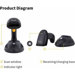Equip Lector Código Barras Láser 2D Inalámbrico IP54 351026, Escáner de 433MHz con 200m de Alcance y Batería 1500mAh para Tiendas y Gestión de Inventario