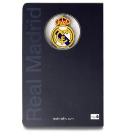 Real Madrid Cuaderno A5 con Escudo en 3D Azul Oficial 120 Hojas Sin Pautar