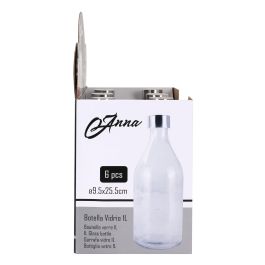 Anna Botella de Vidrio 1L con Tapa de Metal Redonda - 9,4 x 9,3 x 25,3 cm (6 Unidades)