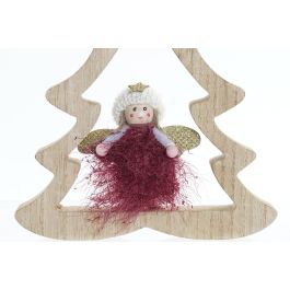 DKD Home Decor Figura Navidad Fantasía Hada para Árbol MDF Poliéster Burdeos Blanco Dorado 2,5x18x16 cm (6 Unidades)