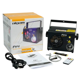 ALGAMLIGHT FX-4 Proyector 4-en-1: Rueda Gobo LED RGB, Magic Ball, Láser RG y Estrobo para Fiestas