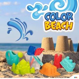 Cubo de playa castillo 18cm con palas 27cm, regadera y 5 moldes en bolsa Cubo de playa castillo 18cm con palas 27cm, regadera y 5 moldes en bolsa