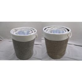 DKD Home Decor Cesta Decorativa de Poliester Gris Marron - 2x Set de 3 Cestas (Total 6) - 40x40x49 cm